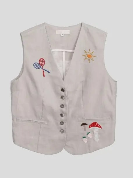 British style embroidery short casual vest_N81961