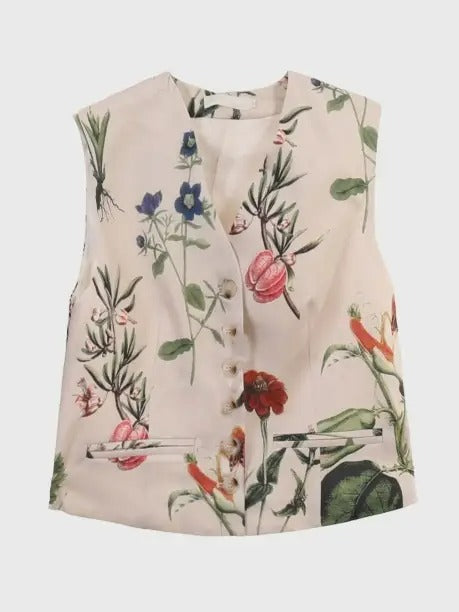 Botanical floral pattern v-neck vest_N81965