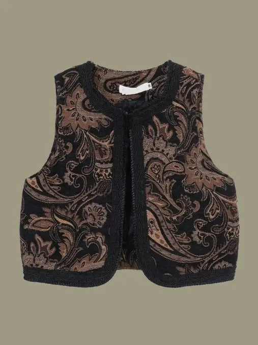 Paisley embroidery  jacquard round neck vest_N81976