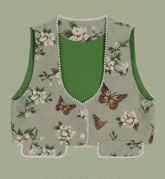 Pearl button  jacquard short vest_N81969