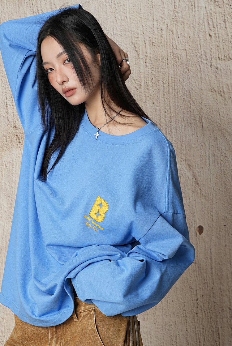 Cotton base round neck long-sleeved loose T-shirt_N82055