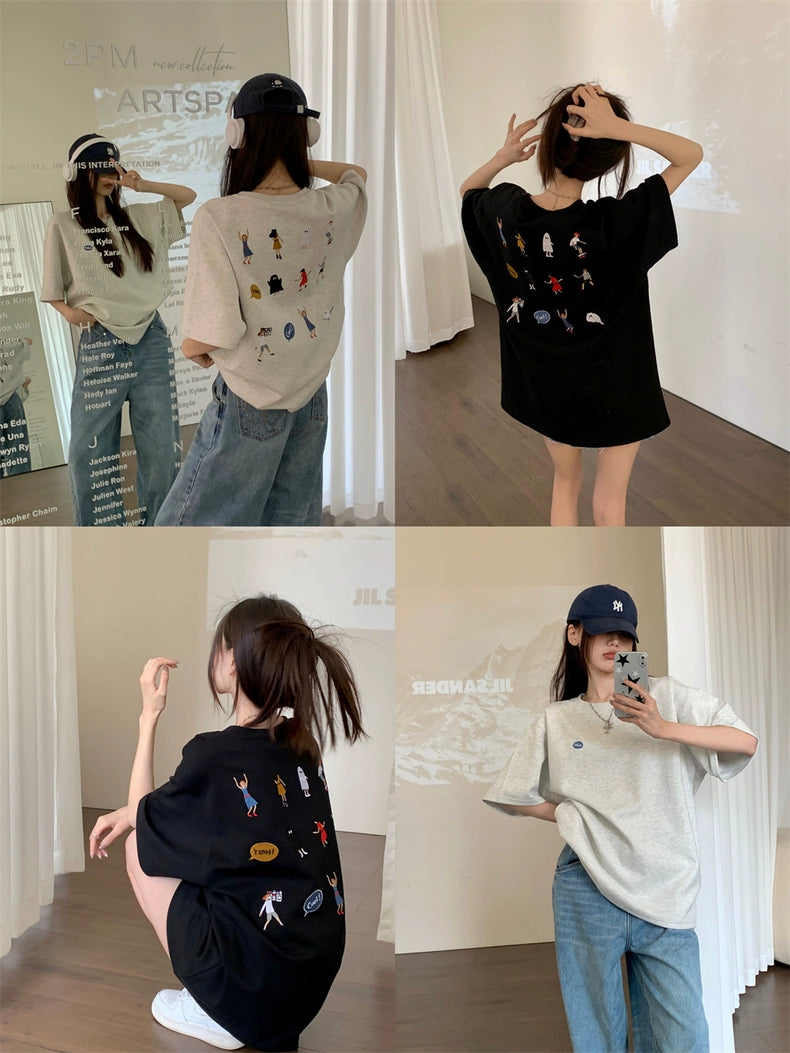 embroidery cartoon cotton short sleeve t-shirt_N81729