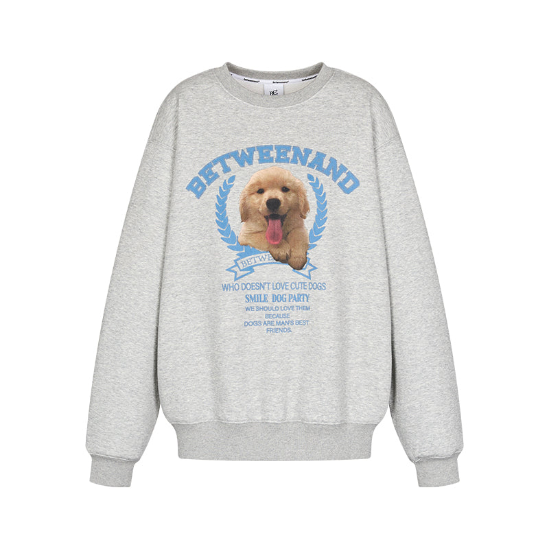 Cute puppy print loose pullover sweatshirt_N82070