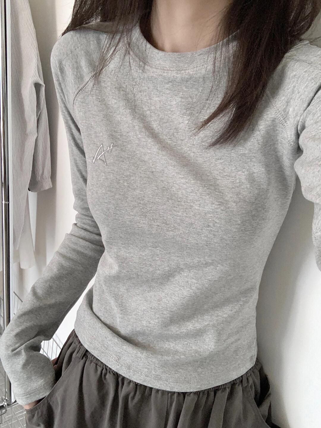 Gray slim top long sleeve T-Shirt_N81937