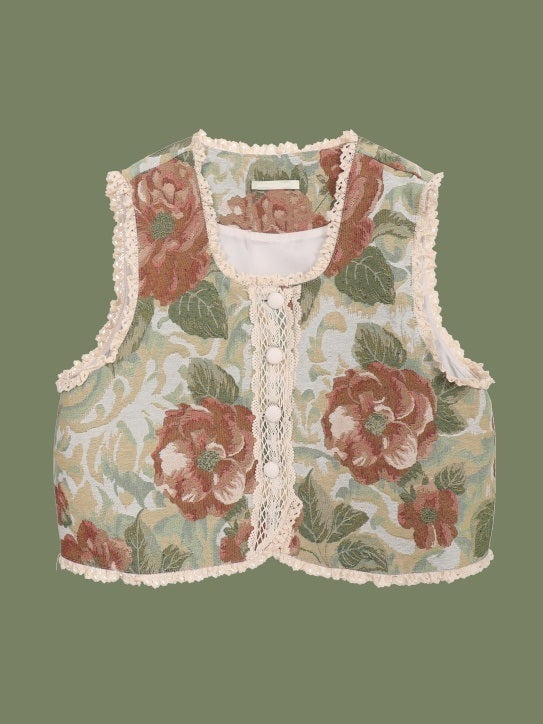 Retro style flower pattern short vest_N81970