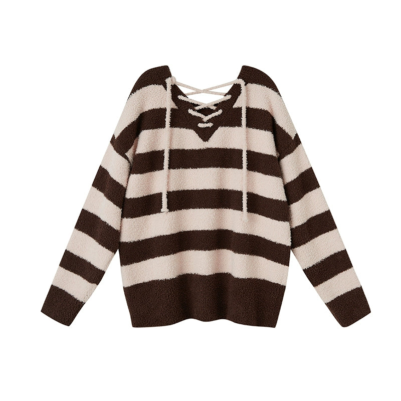 Stripe Lace Knit Pullover Top