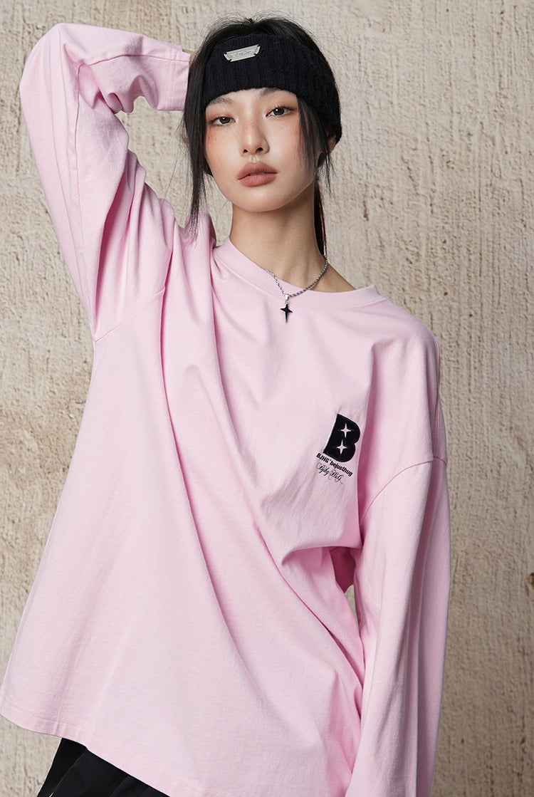 Cotton base round neck long-sleeved loose T-shirt_N82055