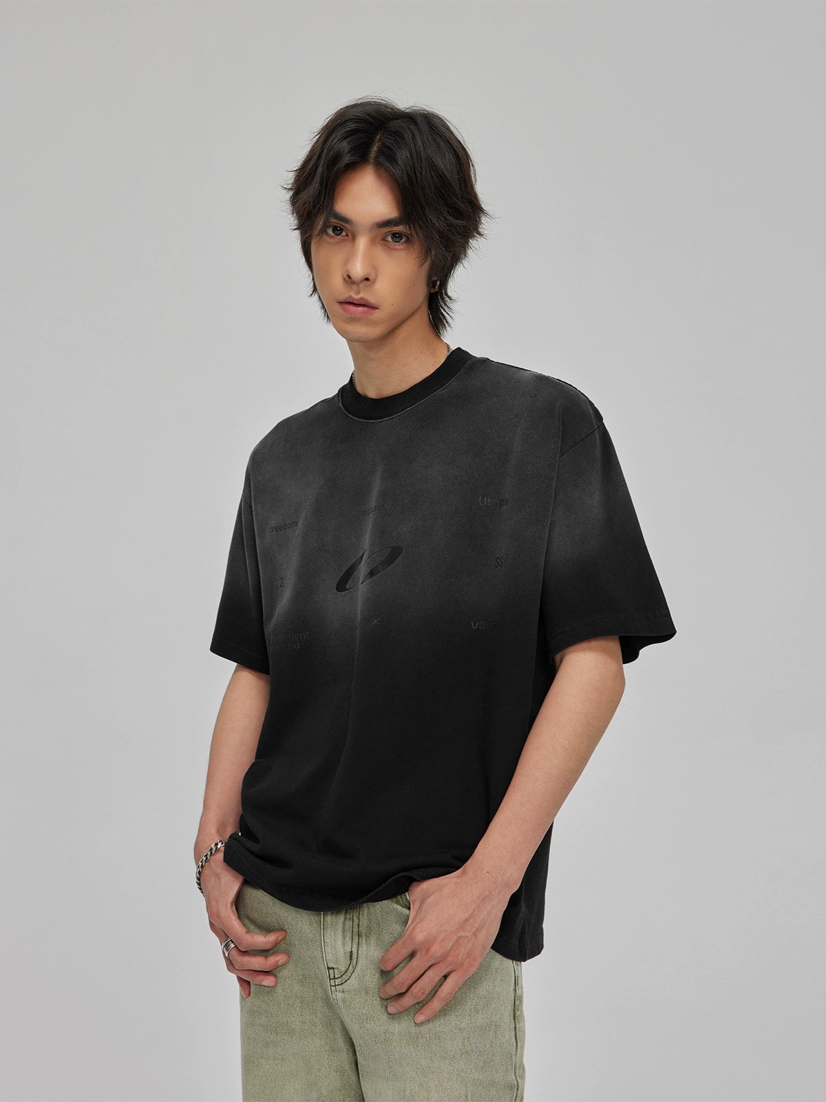 Gradient Water Rinse Print T-Shirt Short Sleeve_N81773