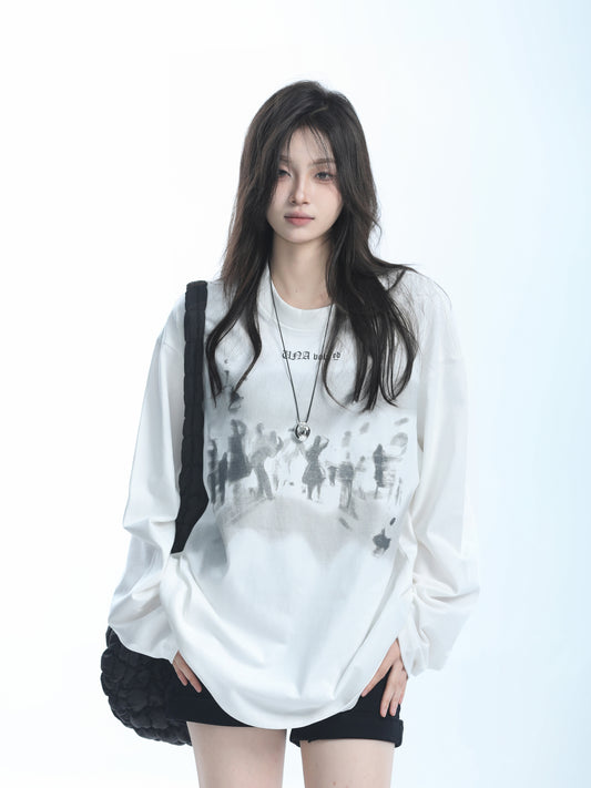 Oversize loose crewneck long sleeved T-shirt_N82067