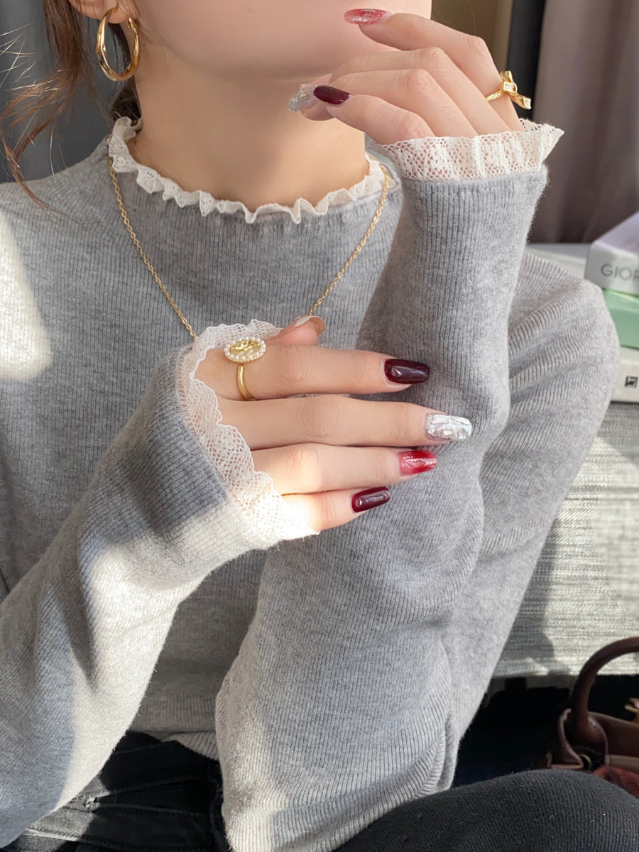 lace layer half turtleneck knit_N82084