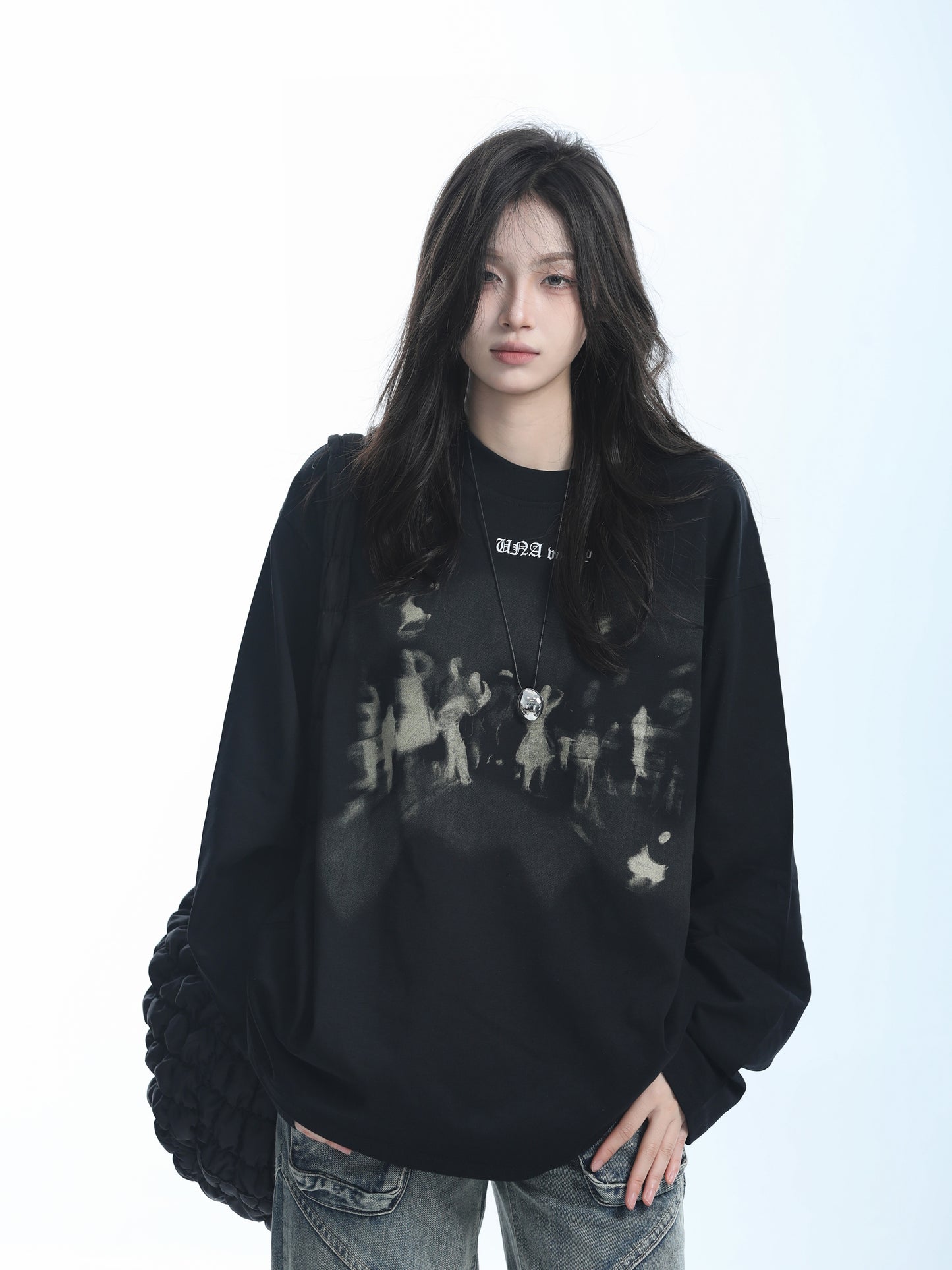 Oversize loose crewneck long sleeved T-shirt_N82067