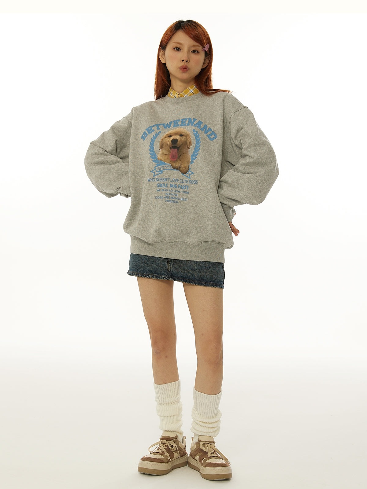 Cute puppy print loose pullover sweatshirt_N82070