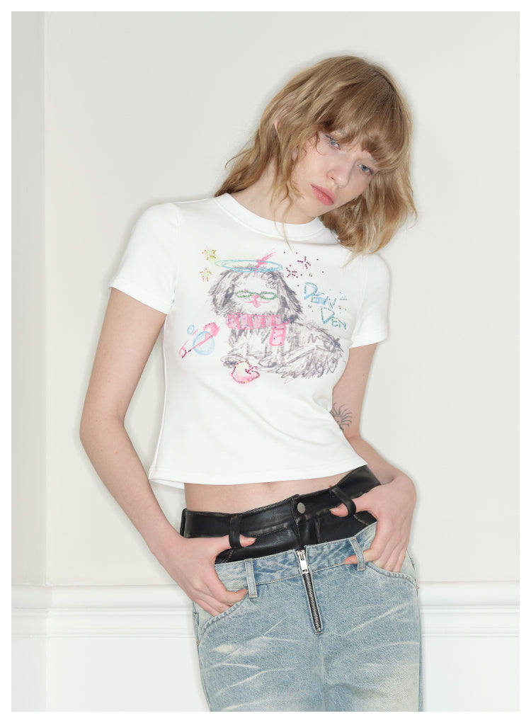 Graffiti Dog Gal Short Length Slim Top_N81813 