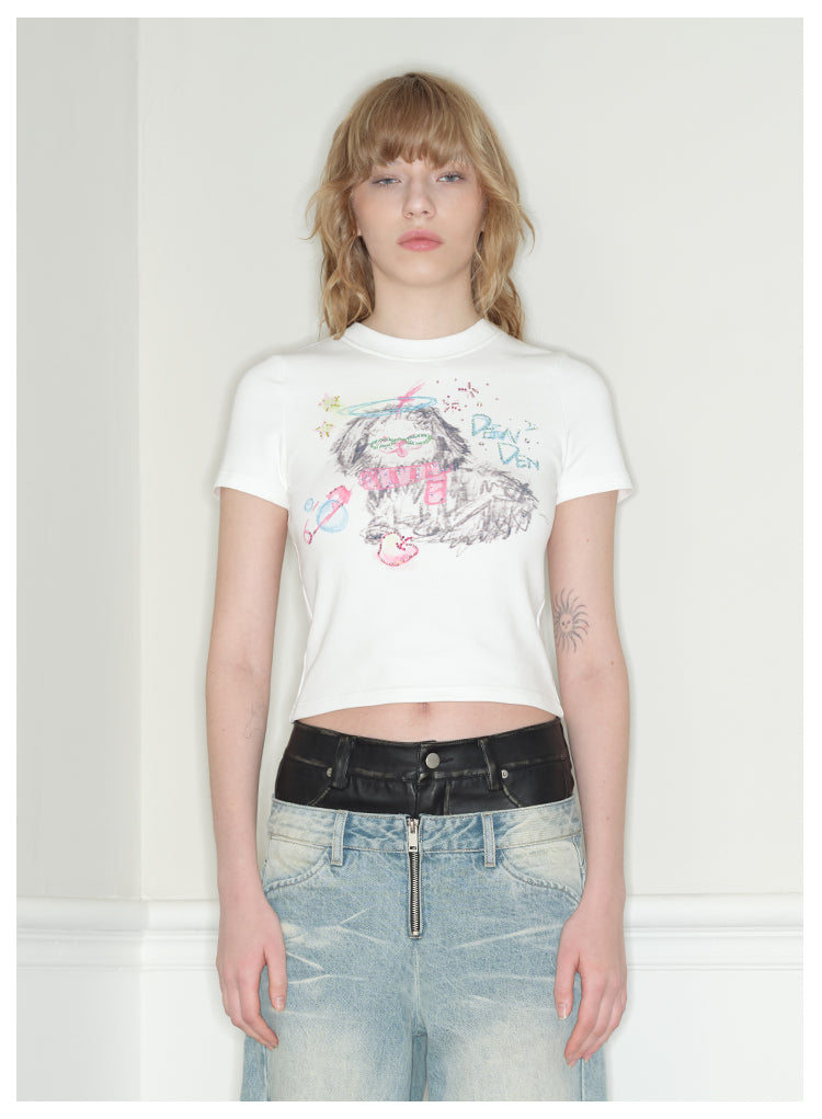 Graffiti Dog Gal Short Length Slim Top_N81816