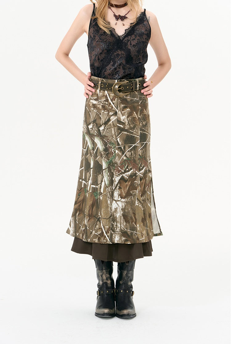 Branch print fishtail skirt