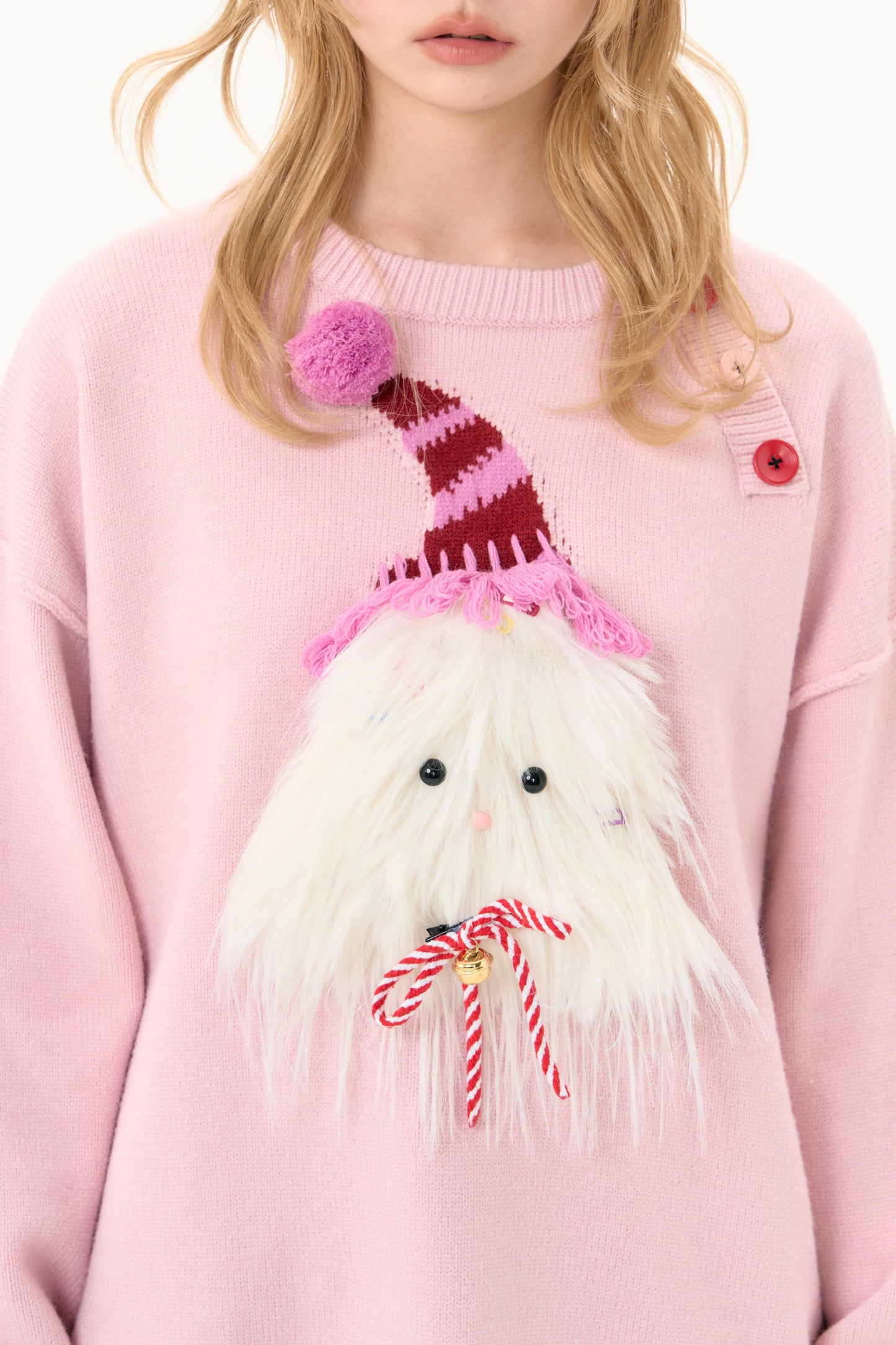 Round neck pink christmas puppy sweater