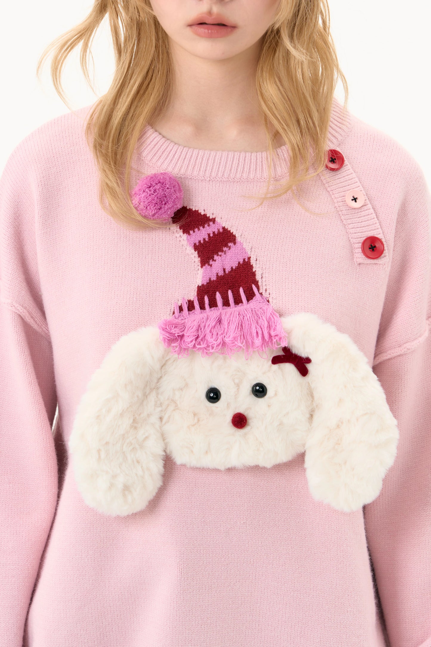 Round neck pink christmas puppy sweater