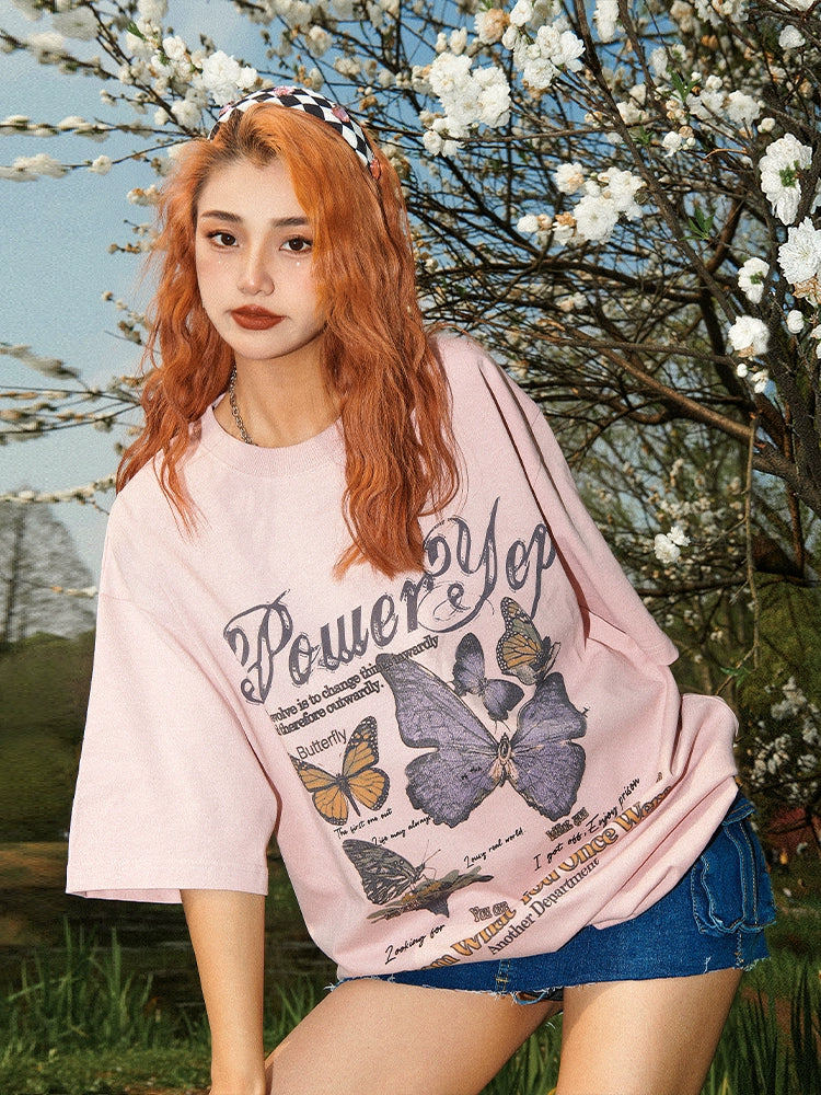 Butterfly summer loose-fitting T-shirt_N81744