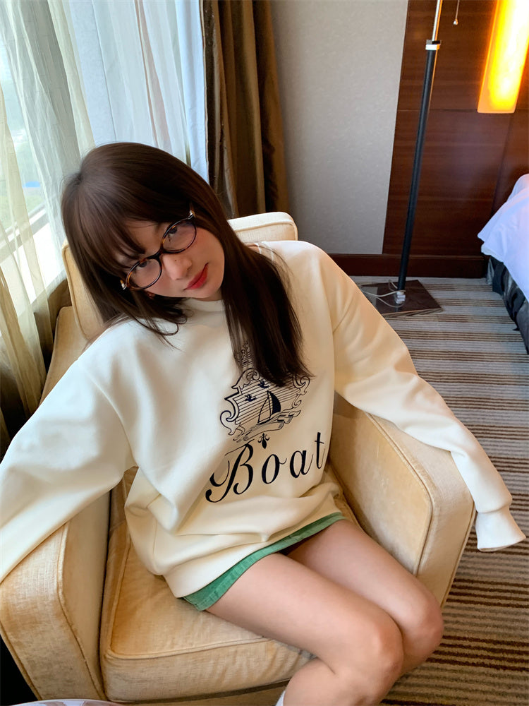 Embroidered loose pullover sweatshirt_N82077