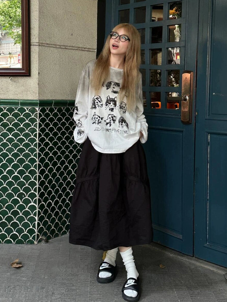 Smock street round neck long T-shirt_N81903