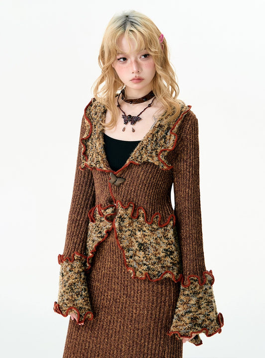 Variegated knitted top and skirt