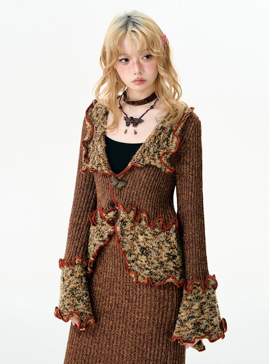 Variegated knitted top and skirt 