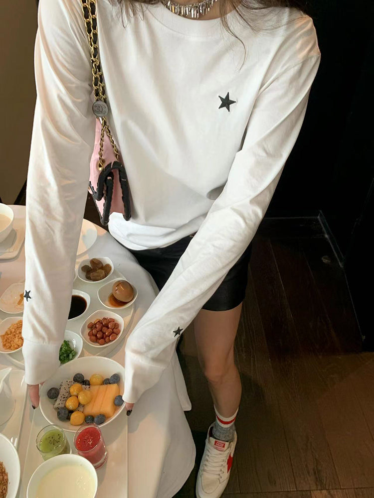 One point star round neck long sleeve t-shirt_N82072