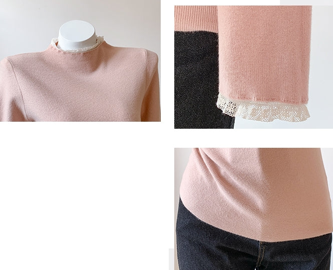 lace layer half turtleneck knit_N82084