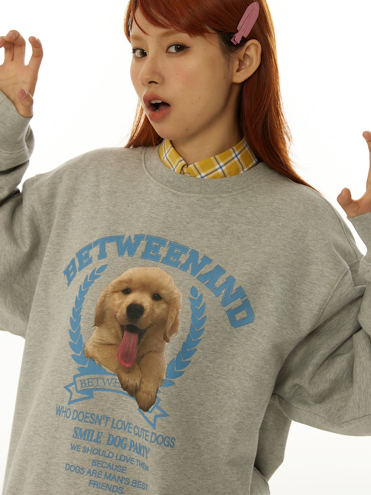 Cute puppy print loose pullover sweatshirt_N82070