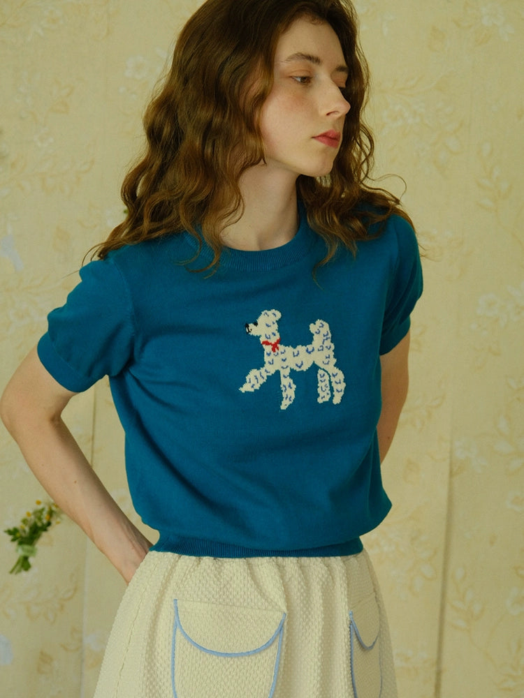 French Girl Hand-Painted Poodle Short Length T-Shirt_N81819