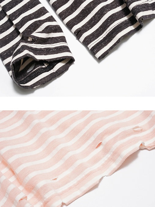 Stripe Round Neck Tops_N81897