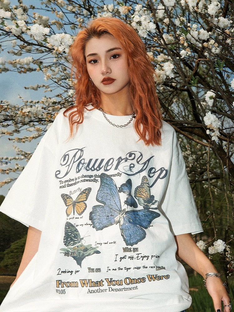 Butterfly summer loose-fitting T-shirt_N81744