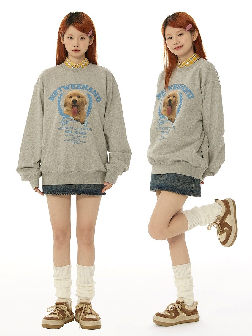 Cute puppy print loose pullover sweatshirt_N82070