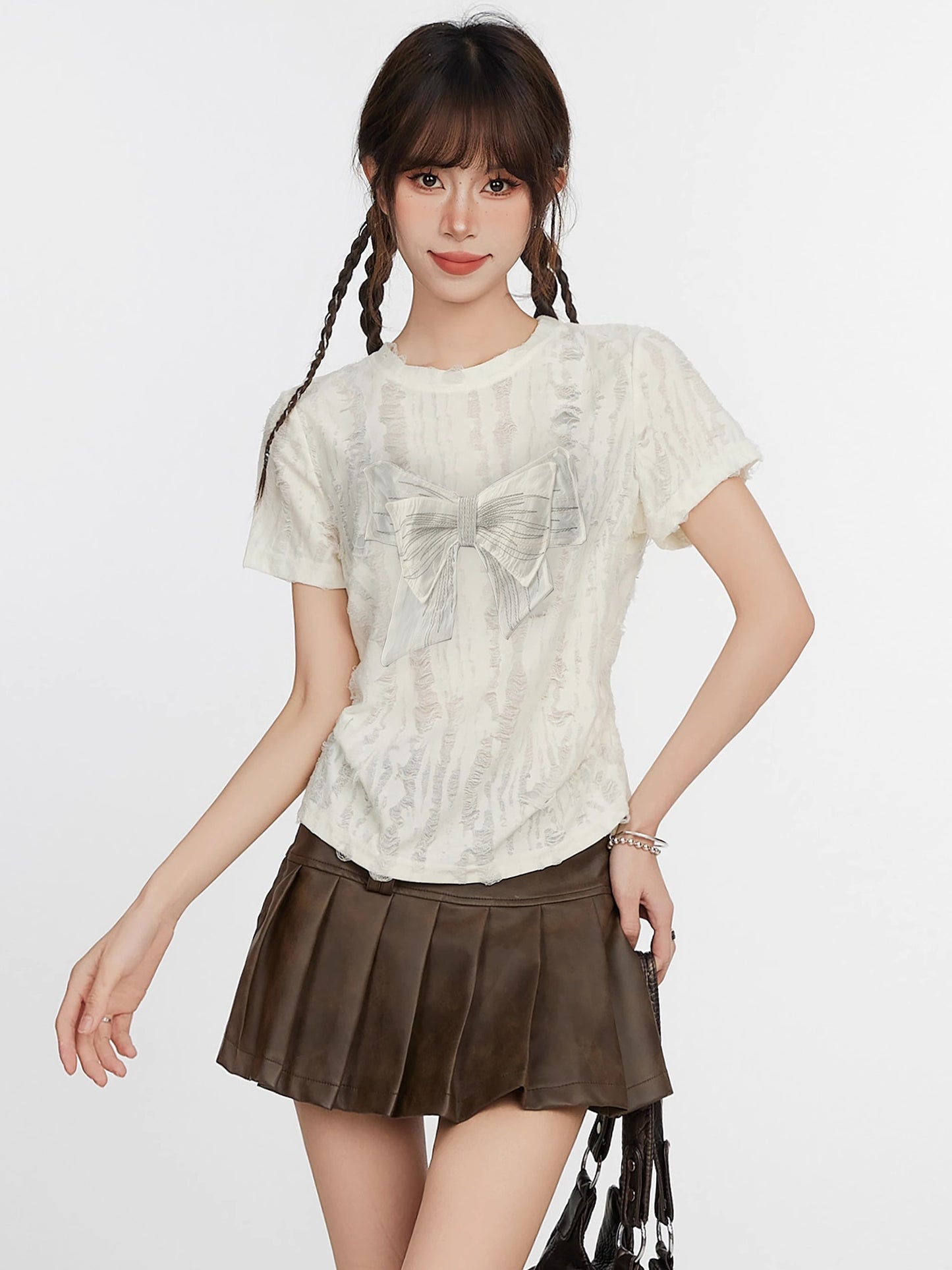 Center Ribbon Decoration Damaged Tee_N81831