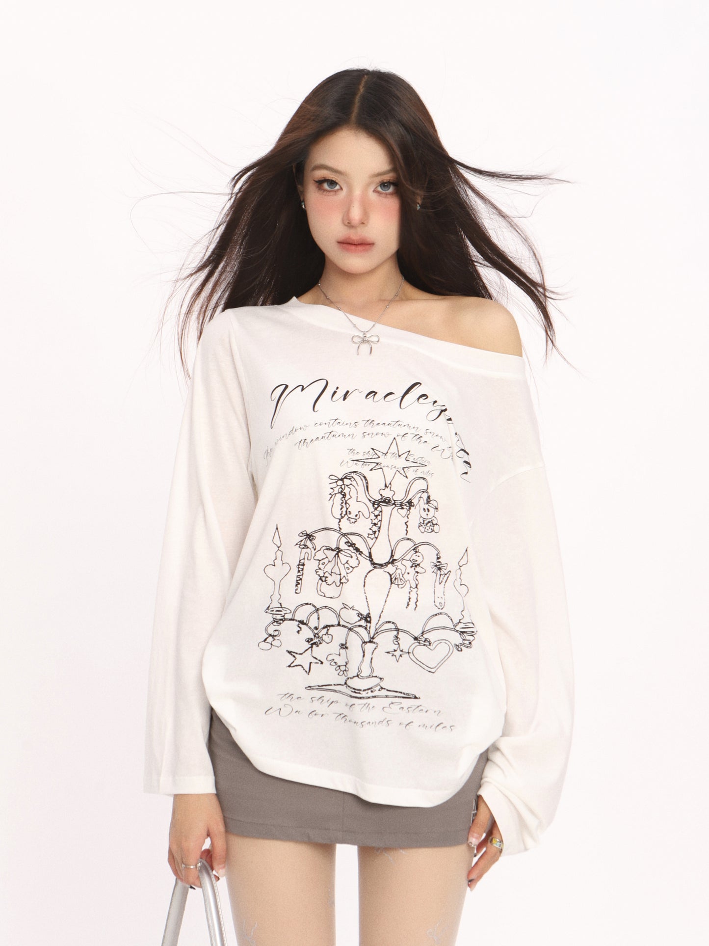 Graffiti off-the-shoulder T-shirt_N82063