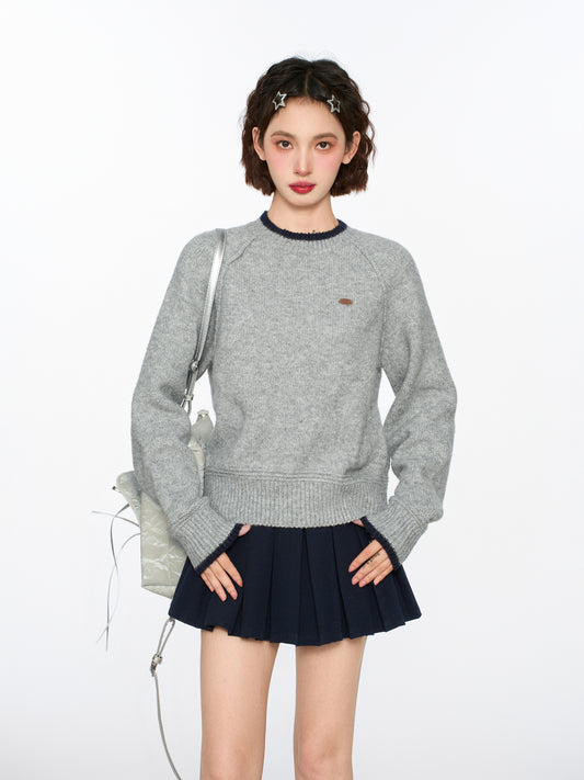 Round neck pullover knit sweater_N82083