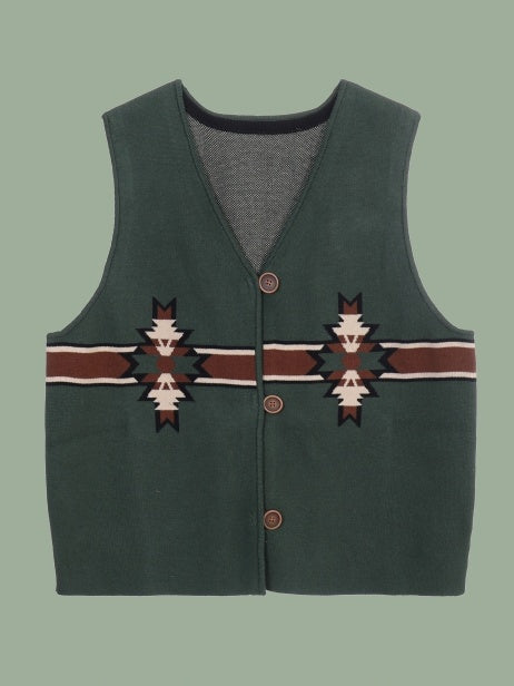 Ethnic pattern vintage style knit vest_N81956