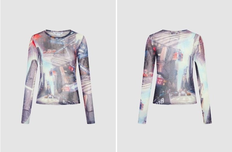 Printed Slim Long-Sleeved T-Shirt_N81848