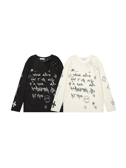 Cute skull seethrough long sleeve T-shirt_N81938