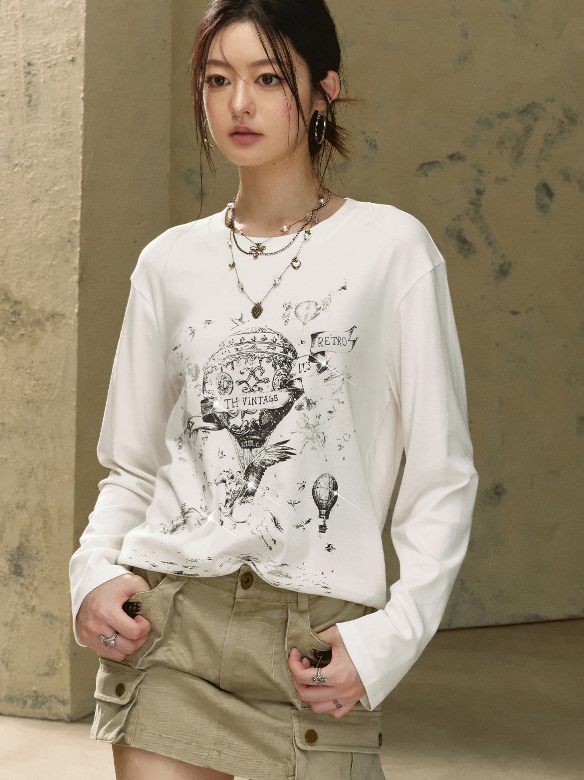 Air balloon print long sleeve T-shirt_N81922