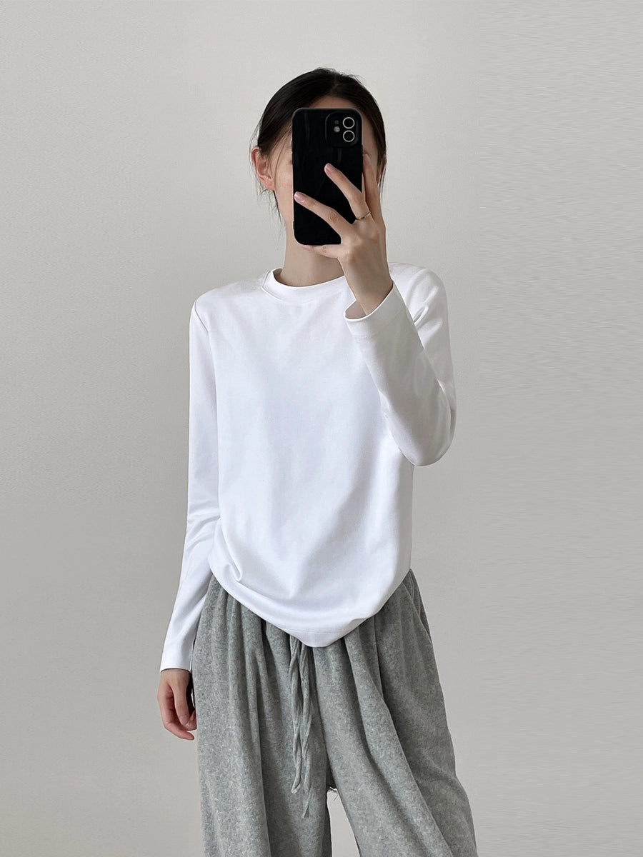 Simple crewneck long sleeved T-shirt_N81952