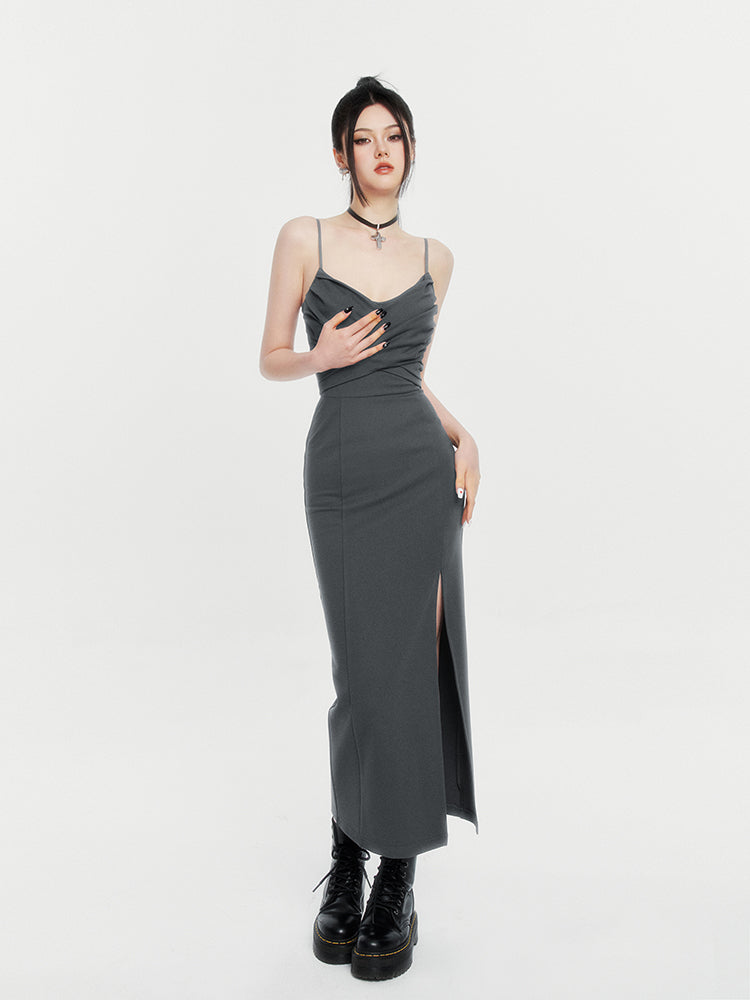 Suspender waist slimming dress