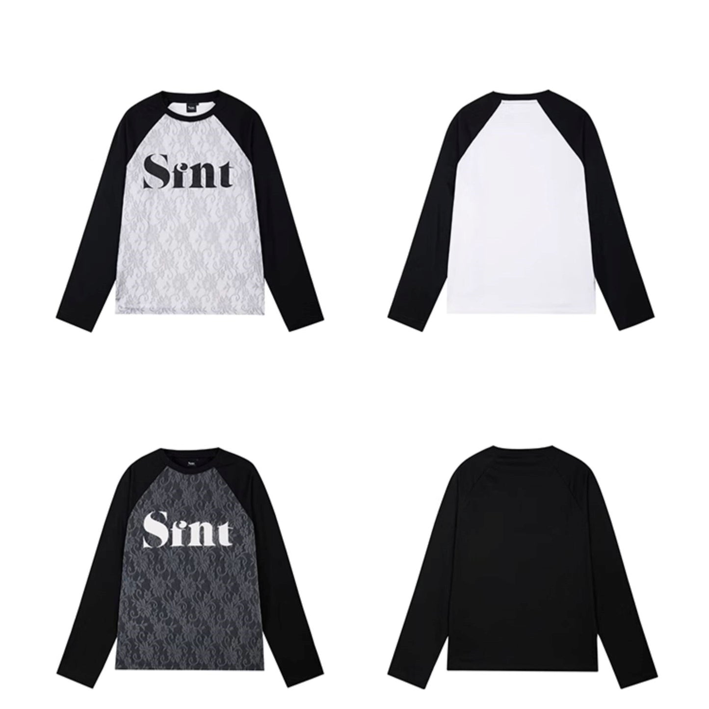 Lace stitching raglan long sleeve T-shirt_N82003