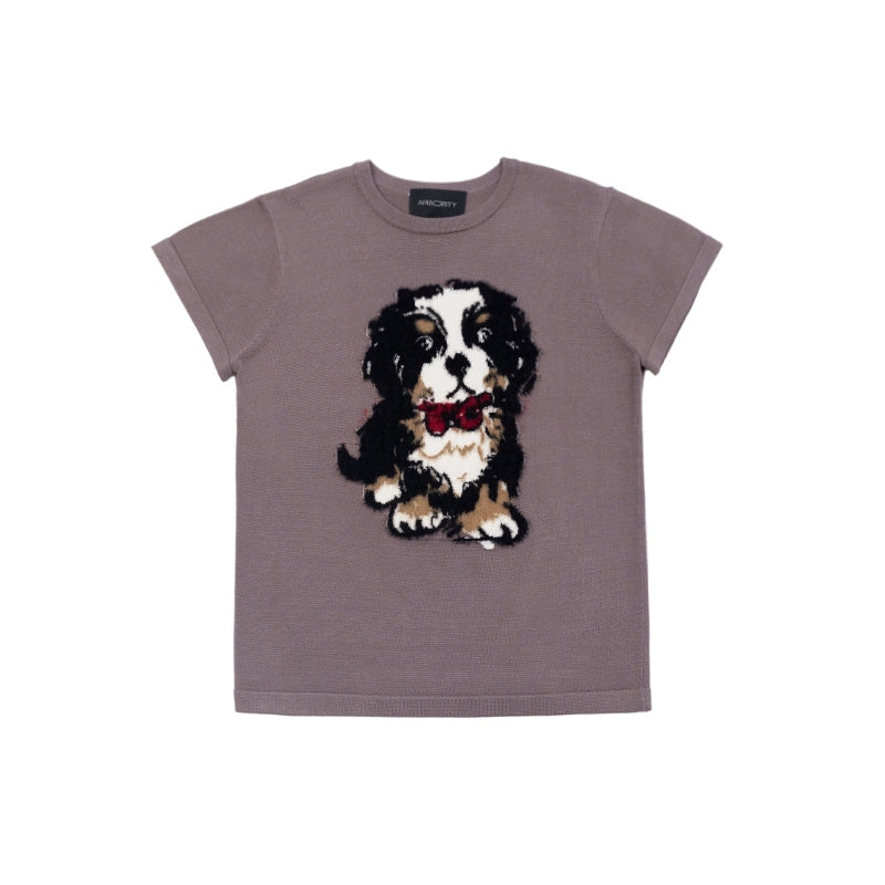 Puppy Knit Retro Casual Short Sleeve T-Shirt_N81737