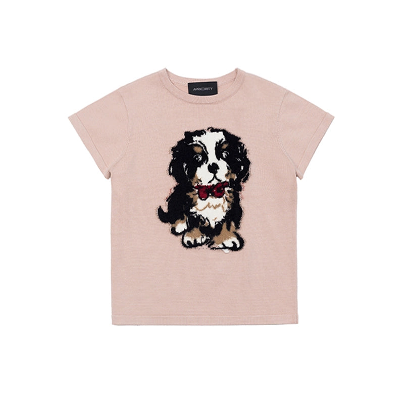 Puppy Knit Retro Casual Short Sleeve T-Shirt_N81737