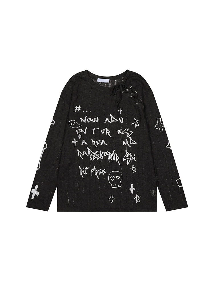 Cute skull seethrough long sleeve T-shirt_N81938