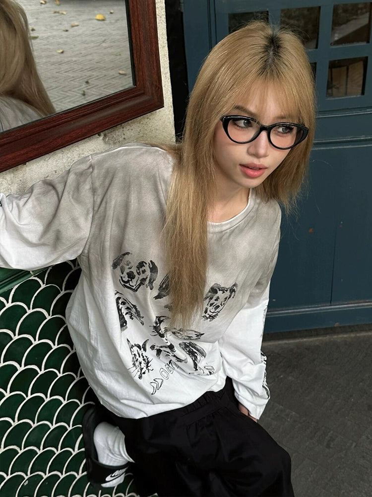 Smock street round neck long T-shirt_N81903