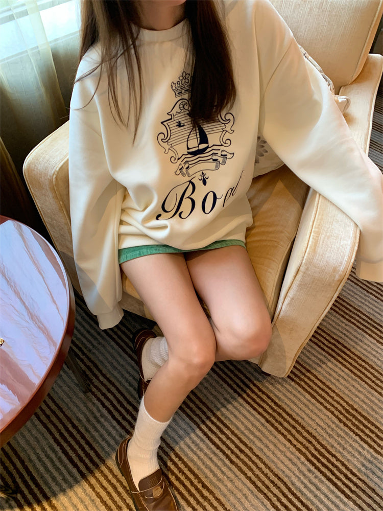 Embroidered loose pullover sweatshirt_N82077