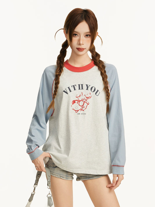 Raglan shoulders long-sleeved t-shirt_N81910