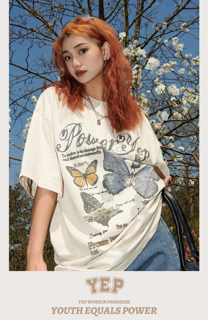 Butterfly summer loose-fitting T-shirt_N81744